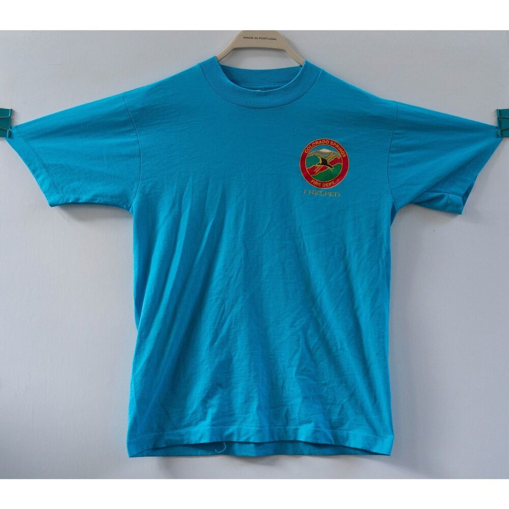 Vintage Colorado‎ Springs Fire Department I Helped Single Stitch T-Shirt Blue M